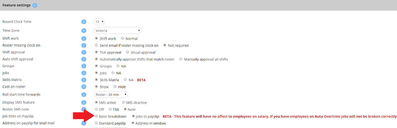Jobs Reports settings