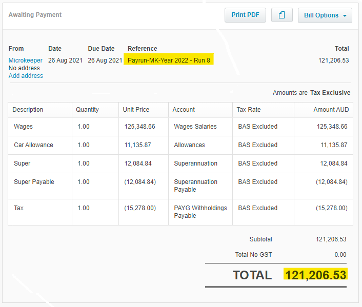 Microkeeper invoice for payroll in Xero