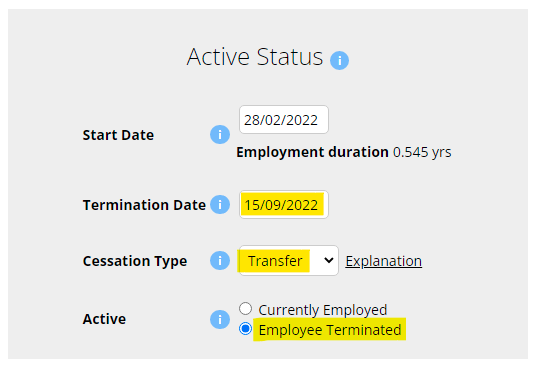 Terminate and employee for STP income type change