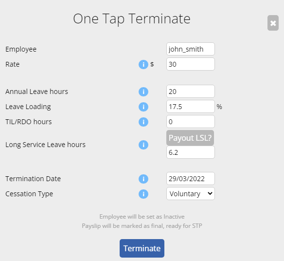Terminate employee form for Final STP submission