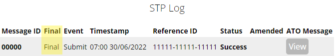 example of STP Log with Final status