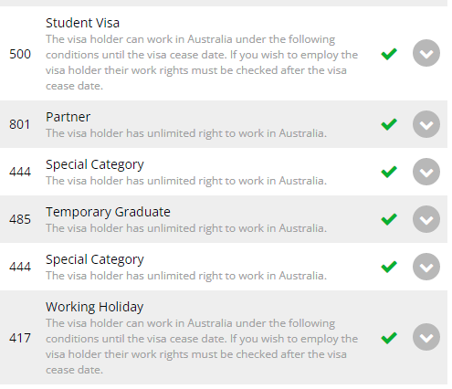 Visa response working entitlements