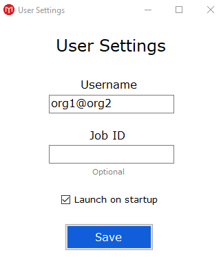 Configuration of User Settings of the Timesheet Software with Username set as "org1@org2"