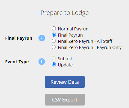 image of prepare to lodge for final STP with update event selected