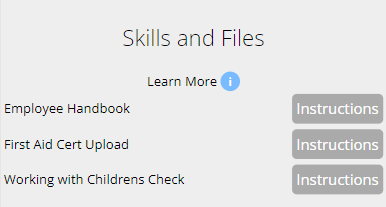 an image of the "Skills and Files" module of the Employee Console with three skills displayed