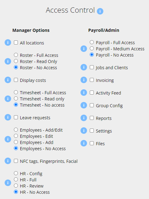 an image of the access control module located in an employee profile.