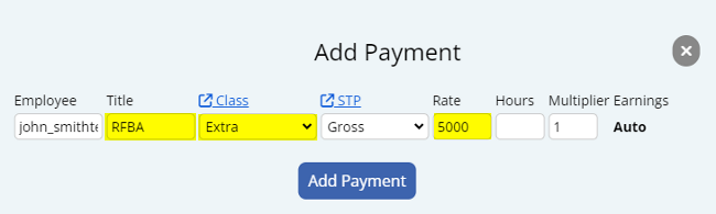 Adding a rfba offset payment in the add payment window