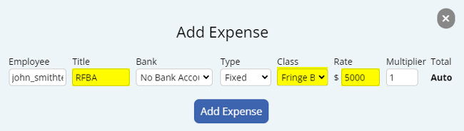 adding a grossed-up rfba amount as an expense payslip item with the add expense window