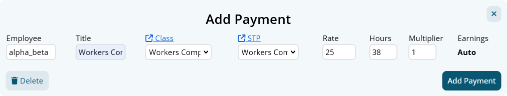 adding a payment item as a workers compensation