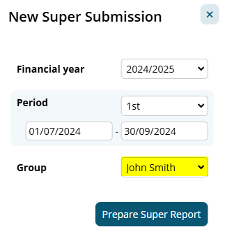 Super Report filter configured for one employee