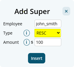 Add RESC Super amount window