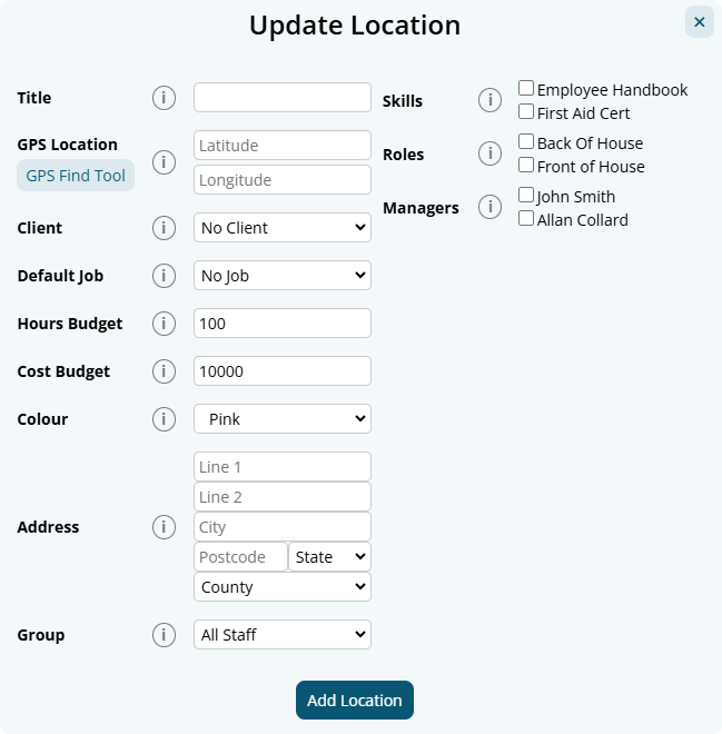 Add Location modal