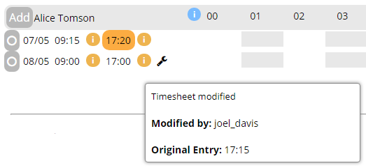Modified Timesheet Mouse Over