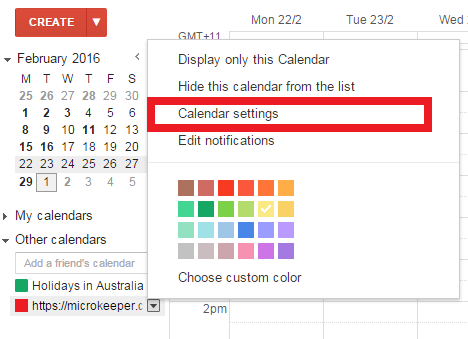 Google Calendar Settings