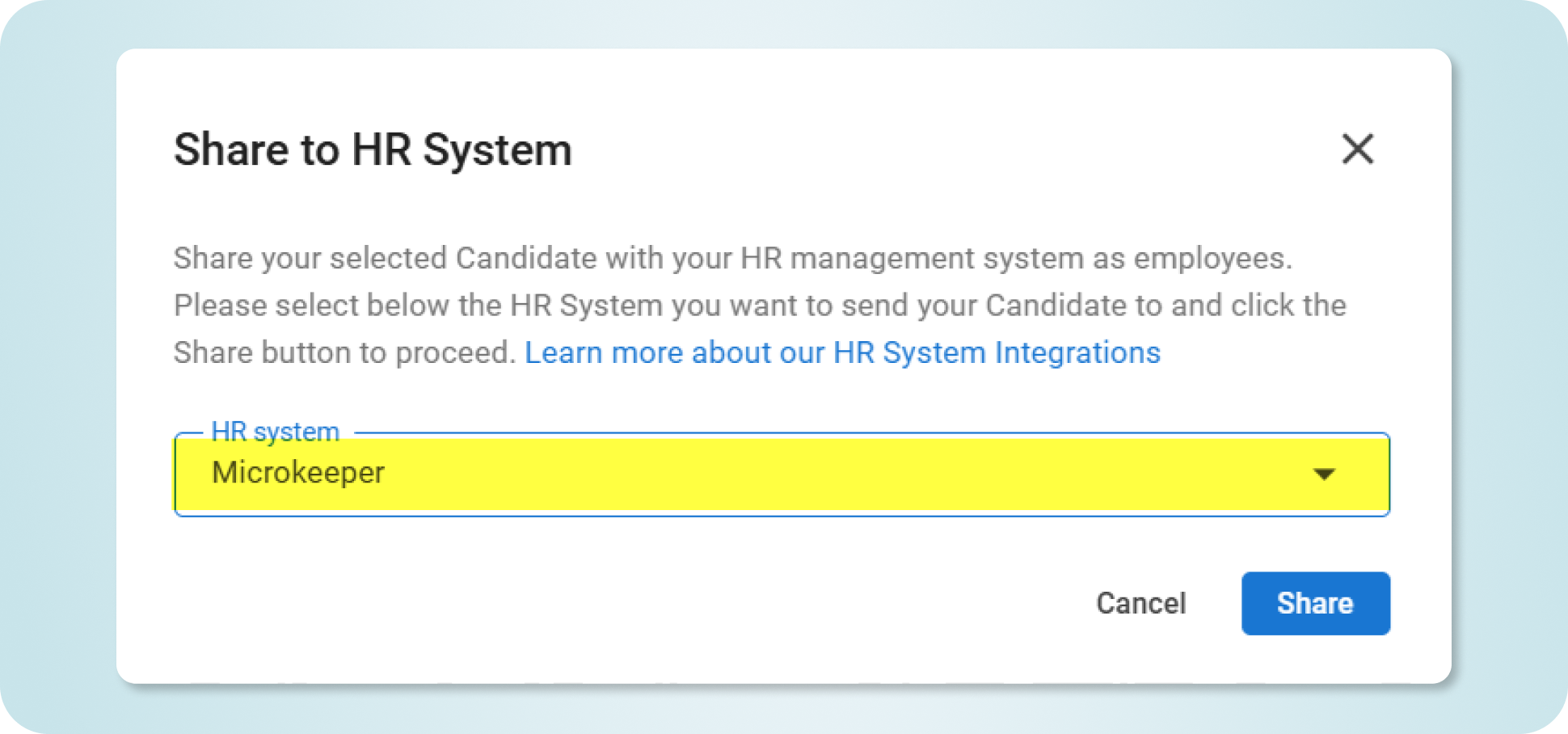 Share candidate from Manatal to Microkeeper