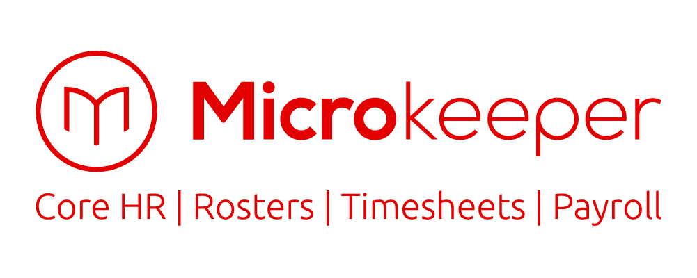 Microkeeper logo with slogan Roster Timesheet Payroll