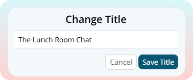 Change Title window with the current conversation title in a text field and buttons to cancel or save the title.details.