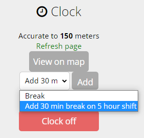 Add a 30min break through Clock area