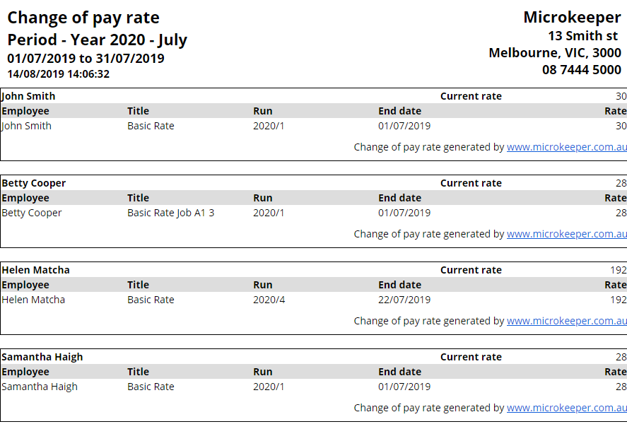 Change of Payrate Report