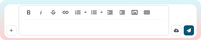 Message formatting toolbar showing controls for bold, italic, strikethrough, links, lists, indentation, images, and tables.