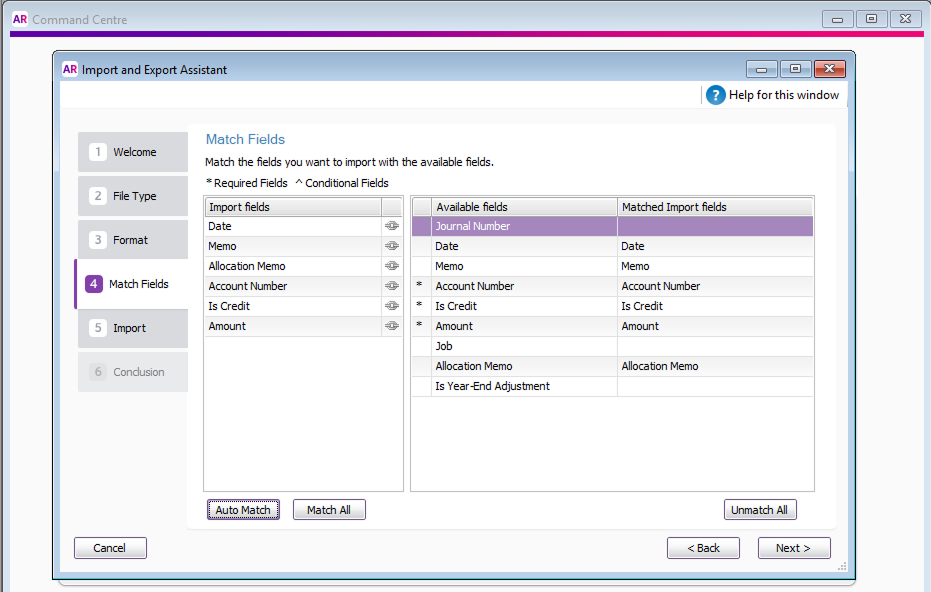 MYOB interface and configuring the Auto Match section