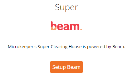 an image of the Super - Beam page and the "Setup Beam" button users can click to sign up to Beam Super.
