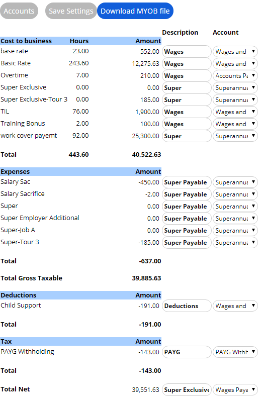 Setting up MYOB Report