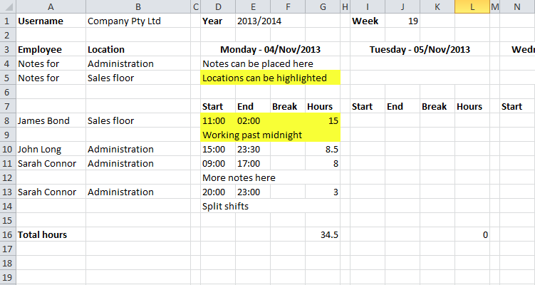excel rosters